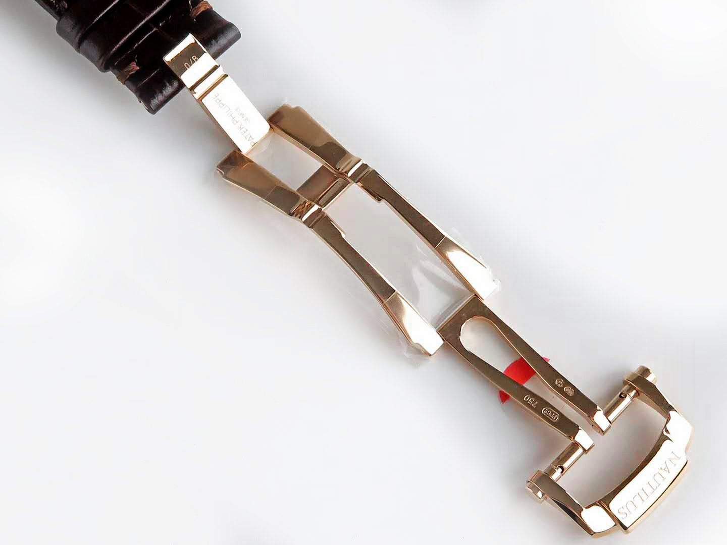 Nautilus Jumbo 5711 White Dial in Rose Gold with Brown Leather Strap