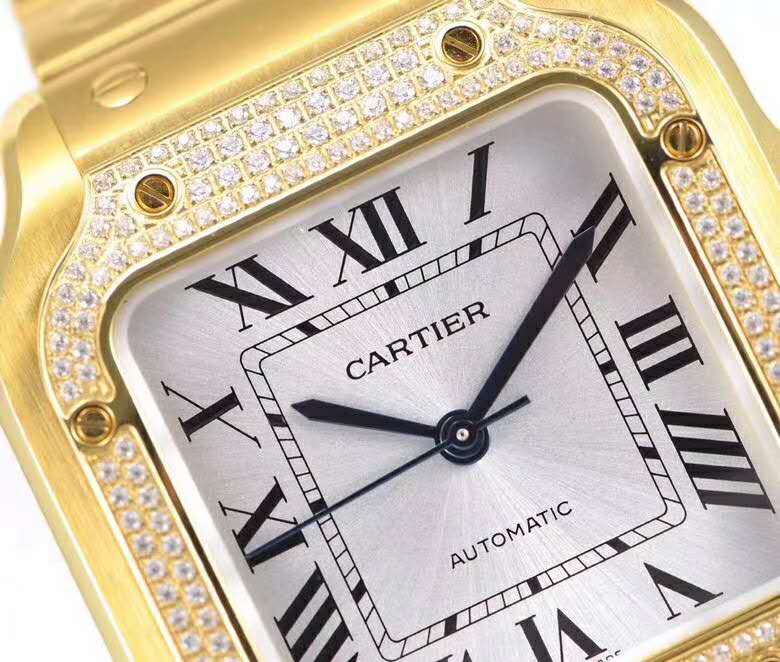 Santos de Ca*t1er White Dial with D1am0nd Bezel in Yellow Gold