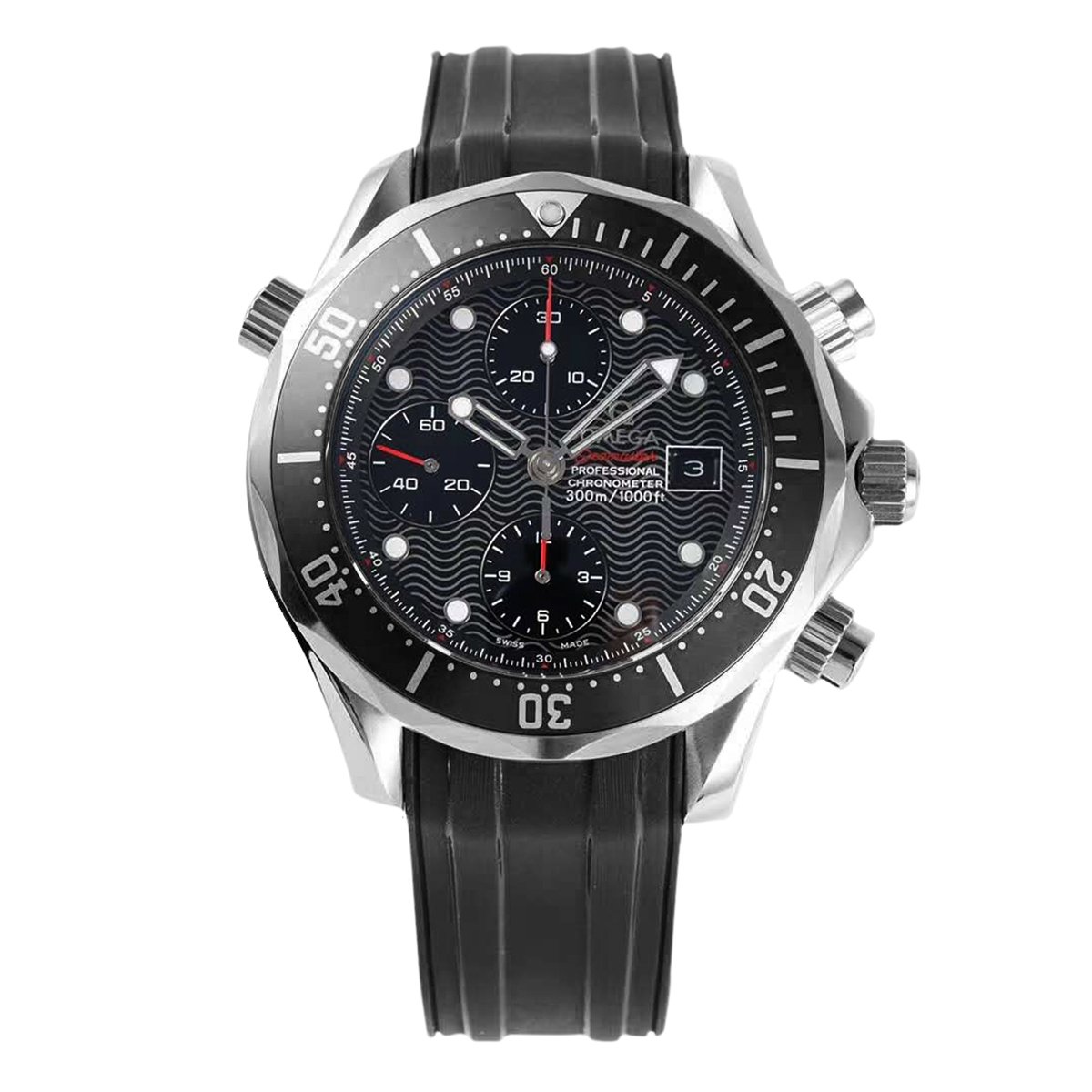 Seamaster Diver 300m Chronograph Black Dial on Rubber Strap