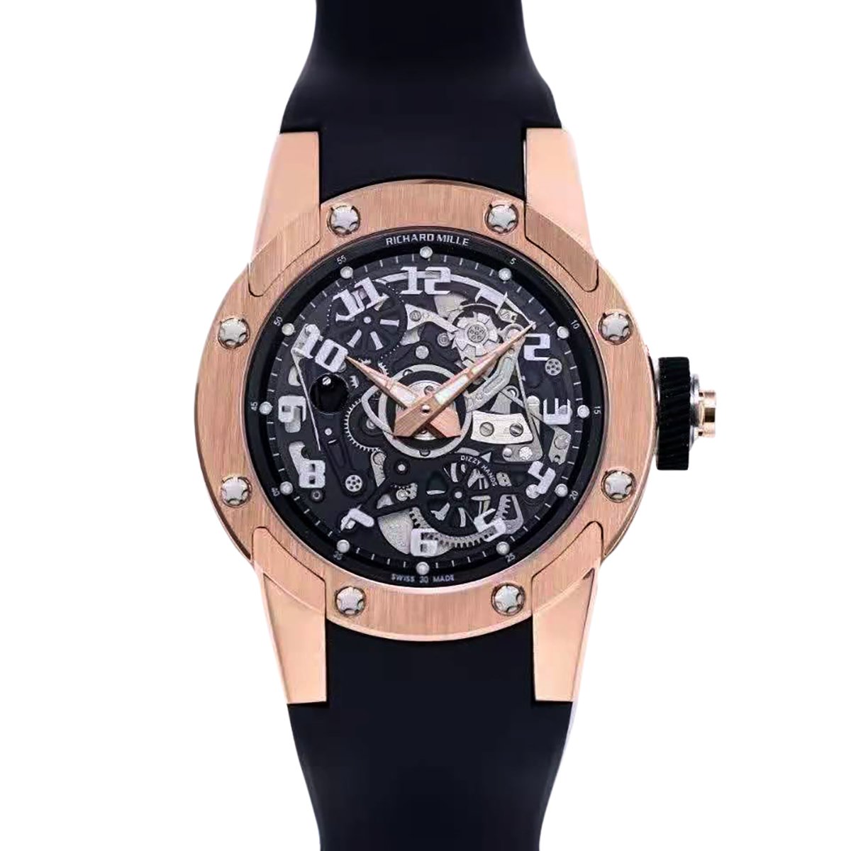 RM063-01 Automatic Winding Dizzy Hands in Red Gold/Titanium on Black Rubber Strap