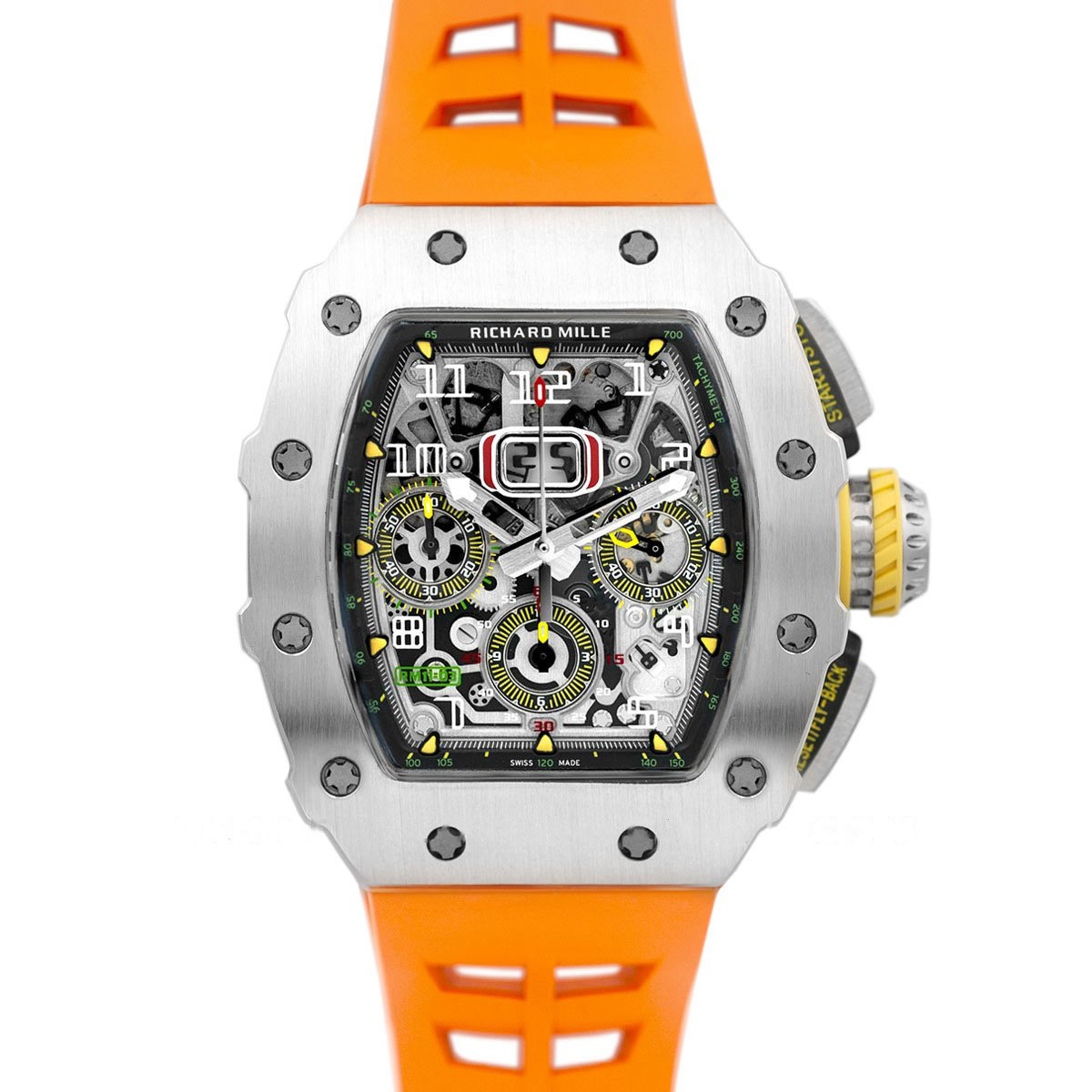 RM 011-03 Automatic Flyback Chronograph in Titanium on Orange Rubber