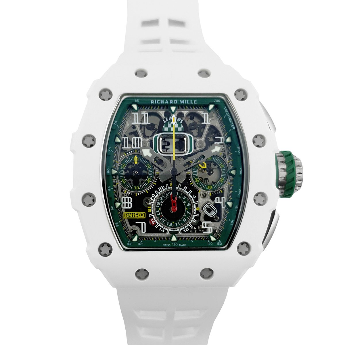 RM 011-02 Le Mans Classic Chronograph in Green on White Rubber Strap