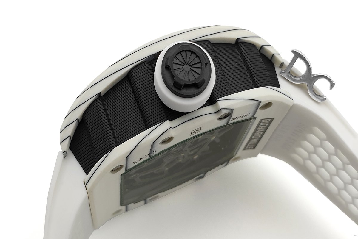 RM 035-02 Black Toro Americas in NTPT Carbon on White Rubber Strap