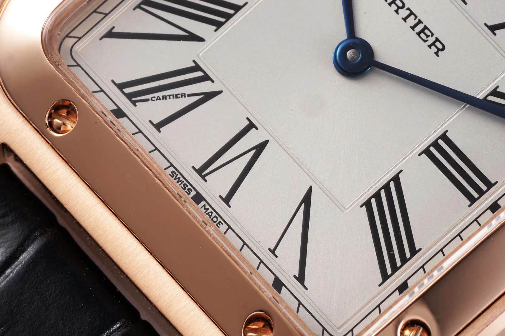 Santos-Dumont White Dial in Rose Gold on Black Leather Strap