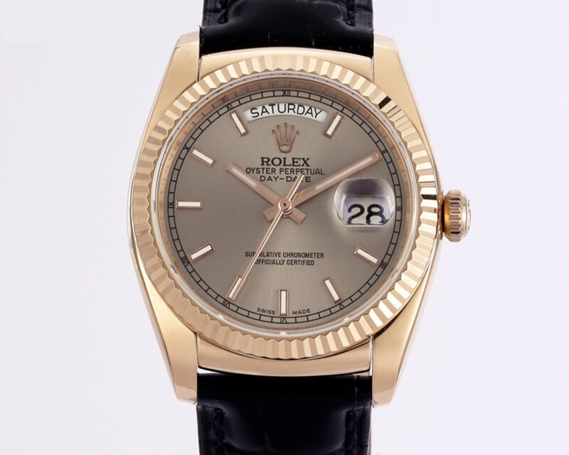 Day-Date 40 Silver Dial in Rose Gold on Leather Strap