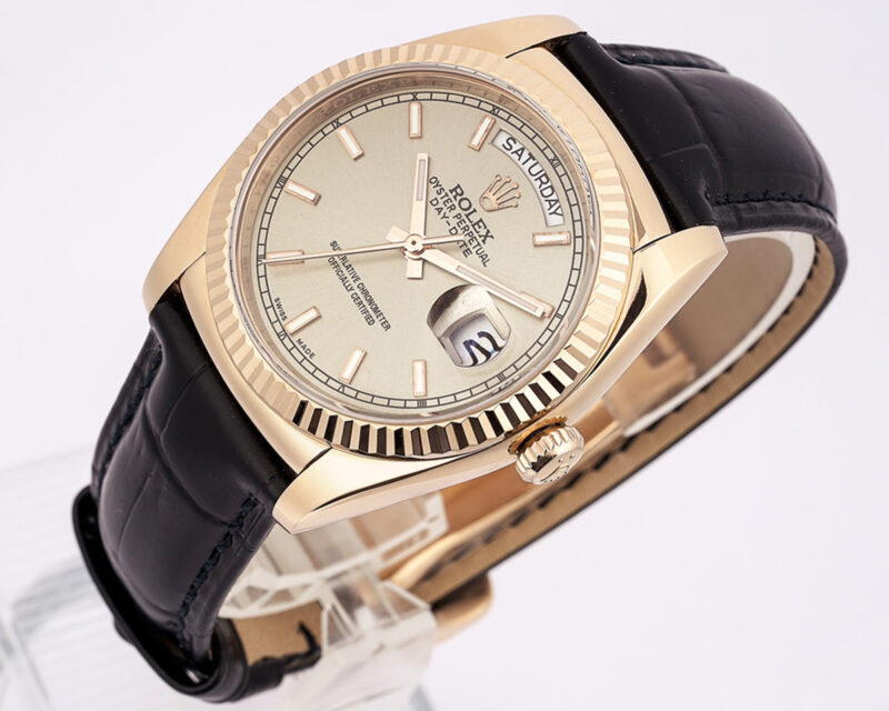 Day-Date 40 Silver Dial in Rose Gold on Leather Strap